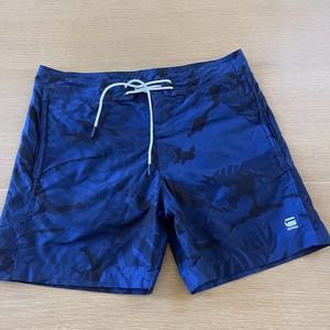 Men's G-Star Raw Size S Blue Tropical Print Hawaiian Swim Trunks